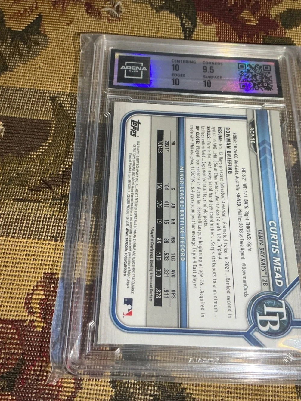 2022 Bowman Curtis Mead  mega box #BCP-10 graded rookie card Arena 10
